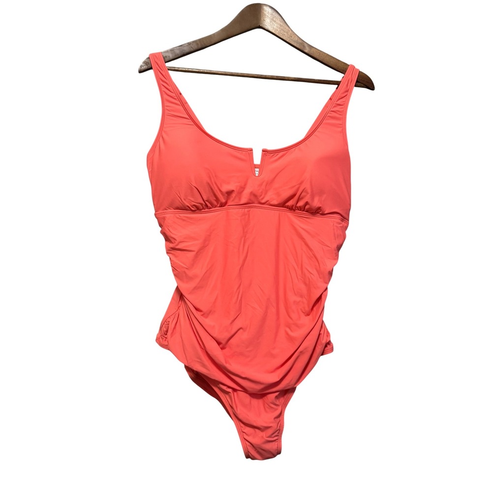 Anne Cole One Piece Swimsuit Womens‎ XXL Coral Pink Excellent Ruched V-Notch